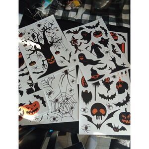 8 sheets Halloween cling stickers bats spiders haunted house trees skulls coffin